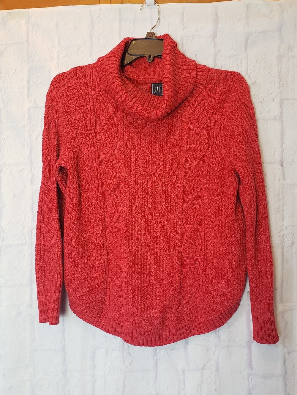 GAP Red Cowlneck Cableknit Sweater Medium